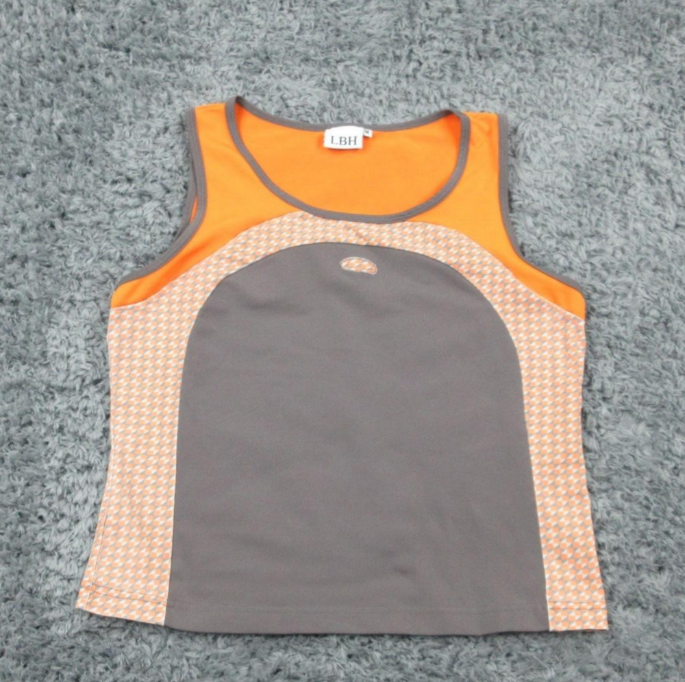 LBH Tank Top Womens Medium Orange Gray Sleeveless Athletic Shirt Geo Print USA